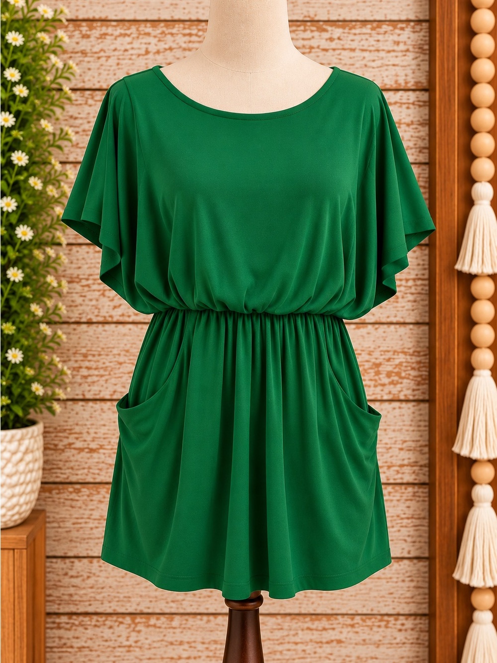 Women’s Green Short Sleeve Pocket Dress